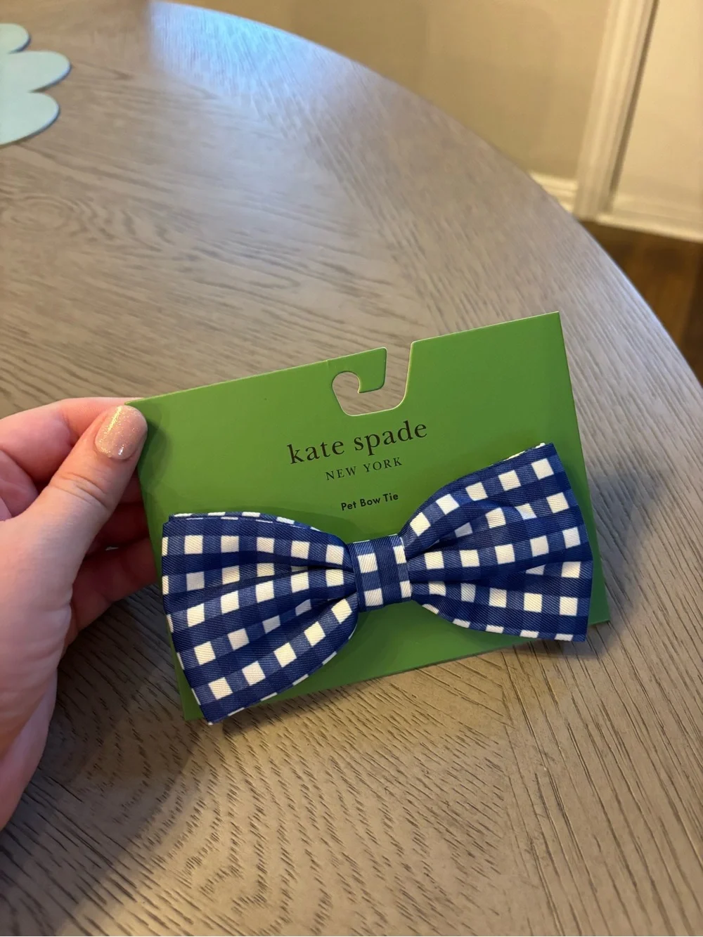 NWT kate spade new york Blue Gingham Plaid Dog Bow Tie Pet Dog Cat